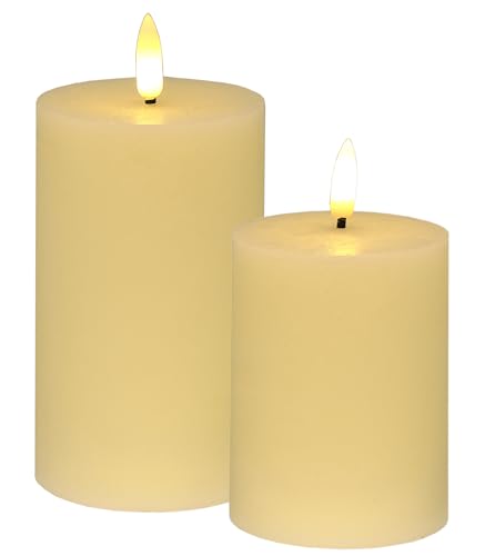 LED Kerzen-Set aus Echtwachs 2er Set mit Timer elektrische flackernd Warmweiß Lichter Dekoration Stumpenkerze große Adventskerzen Adventskranz Kranz Valentinstag geruchslos tropflos flammenlos, creme von Flair Flower