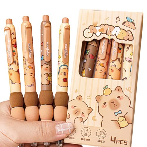 Flanliy Capybara Stifte Set | 4 Stück Capybara Radierbarer Kugelschreiber Stifte Set Capybara Gelstifte Radierbar Einziehbare Stifte Schreibwaren für Schule, Büro,Capybara-motto-partygeschenke (A) von Flanliy