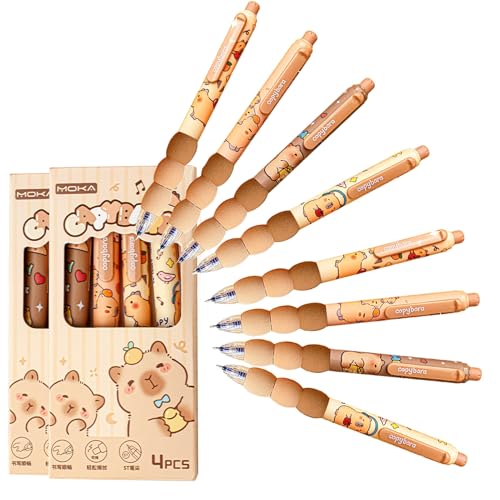 Flanliy Capybara Stifte Set | 8 Stück Capybara Radierbarer Kugelschreiber Stifte Set Capybara Gelstifte Radierbar Einziehbare Stifte Schreibwaren für Schule, Büro,Capybara-motto-partygeschenke von Flanliy