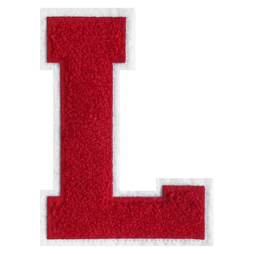 FlashMind 11,4 cm große Letterman-Jacke, rote Buchstaben-Flicken aus Chenille, zum Aufbügeln, Buchstaben-Patches (Buchstabe L) von FlashMind