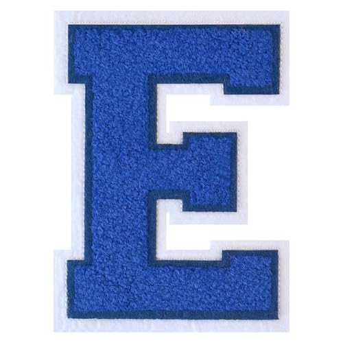 FlashMind 11,4 cm große blaue Aufnäher zum Aufbügeln mit Buchstaben Buchstaben, Chenille, Buchstaben-Patches (Buchstabe E) von FlashMind