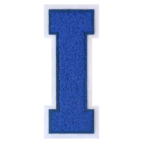 FlashMind 11,4 cm große blaue Aufnäher zum Aufbügeln mit Buchstaben Buchstaben, Chenille, Buchstaben-Patches (Buchstabe I) von FlashMind