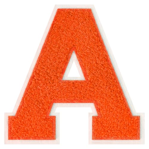 FlashMind 11,4 cm große orangefarbene Aufnäher zum Aufbügeln mit Buchstaben Buchstaben, Chenille, Buchstaben-Patches (Buchstabe A) von FlashMind