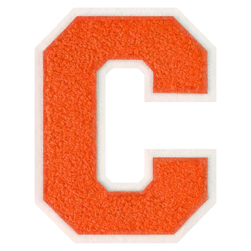 FlashMind 11,4 cm große orangefarbene Aufnäher zum Aufbügeln mit Buchstaben Buchstaben, Chenille, Buchstaben-Patches (Buchstabe C) von FlashMind