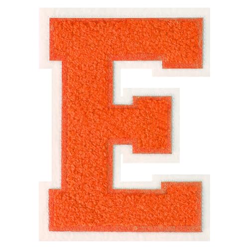 FlashMind 11,4 cm große orangefarbene Aufnäher zum Aufbügeln mit Buchstaben Buchstaben, Chenille, Buchstaben-Patches (Buchstabe E) von FlashMind