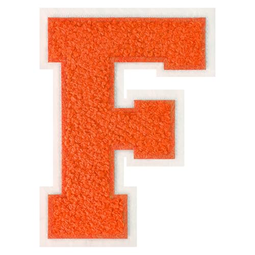 FlashMind 11,4 cm große orangefarbene Aufnäher zum Aufbügeln mit Buchstaben Buchstaben, Chenille, Buchstaben-Patches (Buchstabe F) von FlashMind