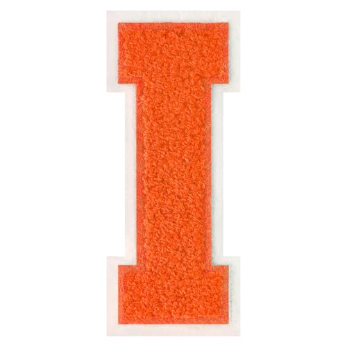 FlashMind 11,4 cm große orangefarbene Aufnäher zum Aufbügeln mit Buchstaben Buchstaben, Chenille, Buchstaben-Patches (Buchstabe I) von FlashMind