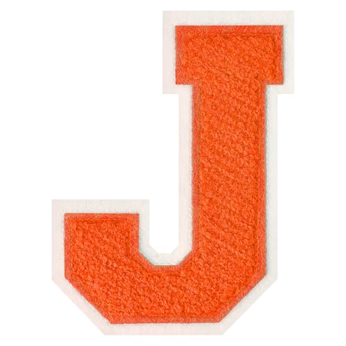 FlashMind 11,4 cm große orangefarbene Aufnäher zum Aufbügeln mit Buchstaben Buchstaben, Chenille, Buchstaben-Patches (Buchstabe J) von FlashMind