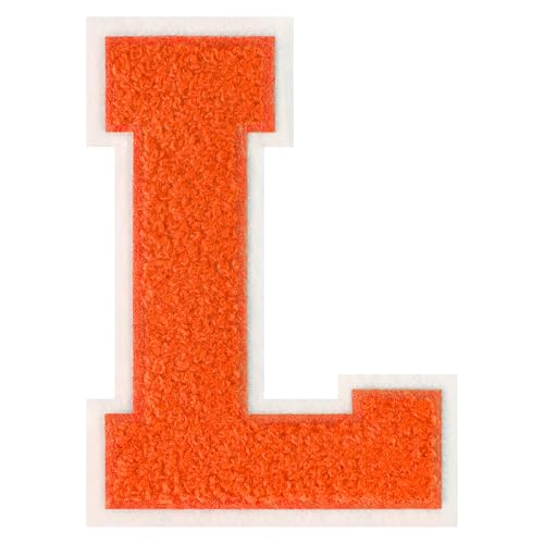 FlashMind 11,4 cm große orangefarbene Aufnäher zum Aufbügeln mit Buchstaben Buchstaben, Chenille, Buchstaben-Patches (Buchstabe L) von FlashMind