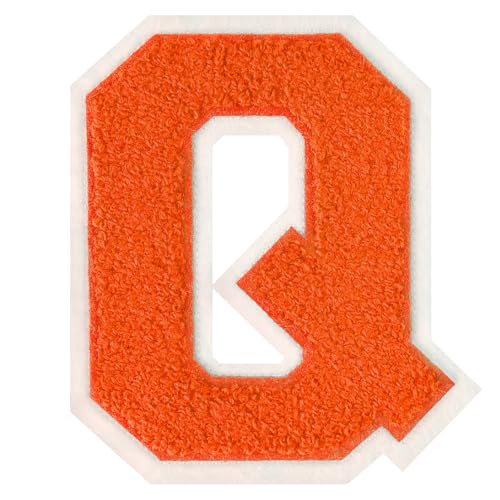 FlashMind 11,4 cm große orangefarbene Aufnäher zum Aufbügeln mit Buchstaben Buchstaben, Chenille, Buchstaben-Patches (Buchstabe Q) von FlashMind