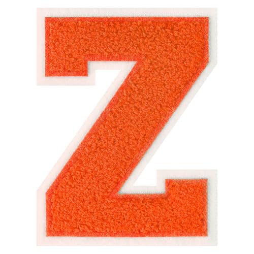 FlashMind 11,4 cm große orangefarbene Aufnäher zum Aufbügeln mit Buchstaben Buchstaben, Chenille, Buchstaben-Patches (Buchstabe Z) von FlashMind