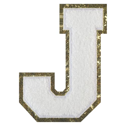 FlashMind 11,4 cm weißer Aufbügler für große Letterman-Jacke, Buchstaben-Flicken aus Chenille, Buchstaben-Patches für Kleidung (Buchstabe J) von FlashMind