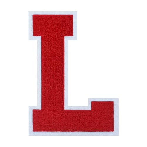 FlashMind 16,5 cm große Buchstaben-Patches zum Aufbügeln, rot, große Letterman-Jacke, Buchstaben-Patches, Varsity-Buchstaben-Flicken aus Chenille (Buchstabe L) von FlashMind