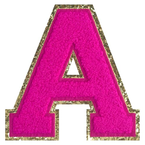 FlashMind Aufnäher zum Aufbügeln, groß, für Letterman, Jacke, Chenille, Rosa, Buchstaben-Flicken für Kleidung, Buchstabe A, 11,4 cm von FlashMind