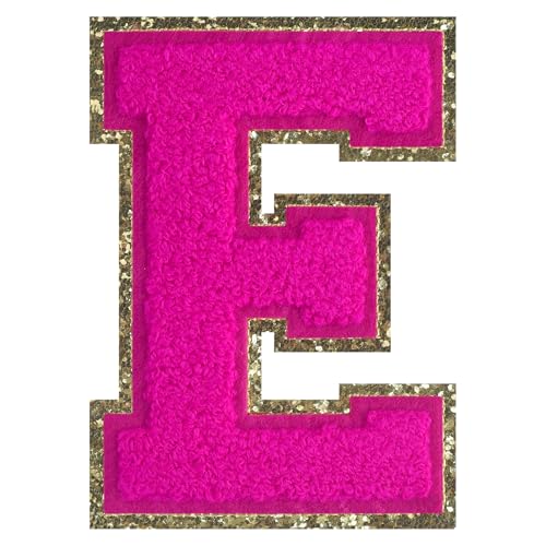 FlashMind Aufnäher zum Aufbügeln, groß, für Letterman, Jacke, Chenille, Rosa, Buchstaben-Flicken für Kleidung, Buchstabe E, 11,4 cm von FlashMind