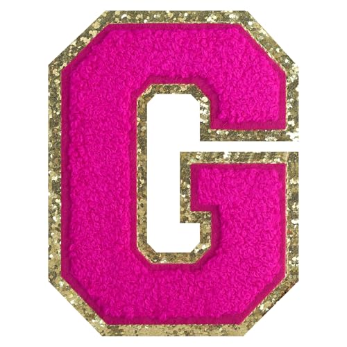 FlashMind Aufnäher zum Aufbügeln, groß, für Letterman, Jacke, Chenille, Rosa, Buchstaben-Flicken für Kleidung, Buchstabe G, 11,4 cm von FlashMind