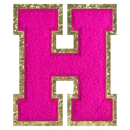 FlashMind Aufnäher zum Aufbügeln, groß, für Letterman, Jacke, Chenille, Rosa, Buchstaben-Flicken für Kleidung, Buchstabe H, 11,4 cm von FlashMind