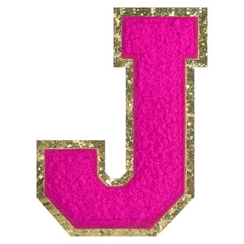 FlashMind Aufnäher zum Aufbügeln, groß, für Letterman, Jacke, Chenille, Rosa, Buchstaben-Flicken für Kleidung, Buchstabe J, 11,4 cm von FlashMind