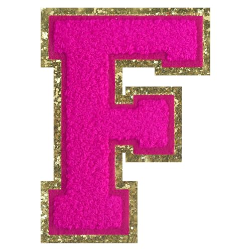 FlashMind Aufnäher zum Aufbügeln, groß, für Letterman, Jacke, Chenille, Rosa, Buchstaben-Flicken für Kleidung (Buchstabe F), 11,4 cm von FlashMind