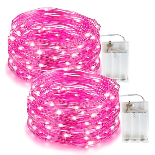 Flaspar 2 Stück 10m Lichterkette Batterie, 100LED Lichterkette innen Kupferdraht, IP44 wasserdicht Lichterkette mit batterie für Weihnachten, Hochzeit, Party, Garten, Deko (Rosa Lichter) von Flaspar