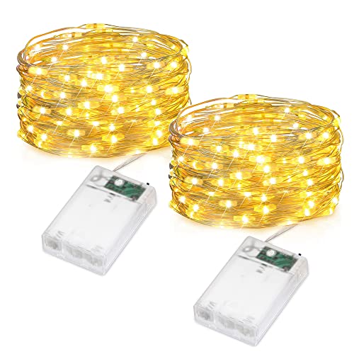 Flaspar Lichterkette Batterie, 5m 50 LED Innen Lichterketten mit Batterie für Halloween, Herbstdeko, Thanksgiving, Weihnachten Deko, Schlafzimmer, Party, Hochzeit (Warmweiß, 2 Stück) von Flaspar