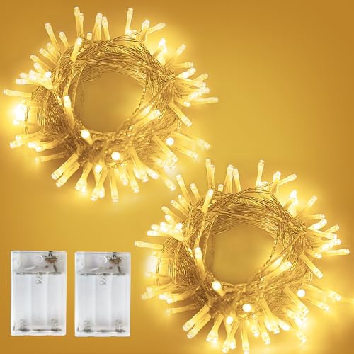 2 Stück Lichterkette mit Timer, LED Lichterkette Batterie 5M 50 LED Innen mit 6h Timer, Dekorative Lichterketten batteriebetrieben für Party Weihnachten Halloween Garten Hochzeit Deko, Warmweiß von Flaspar