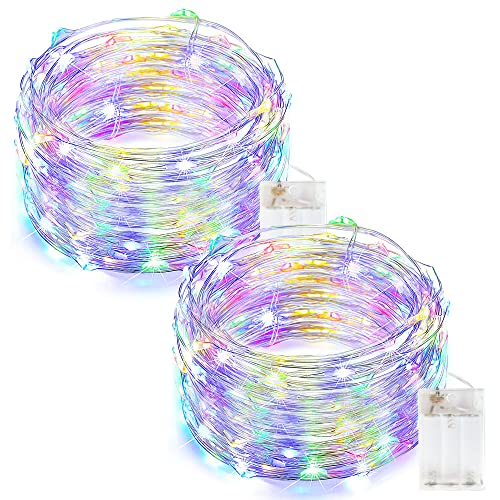 LED Lichterkette Batterie, 5M 50er Micro LED Innen Lichterkette, IP65 Wasserdichte Lichterkette für Weihnachten, Hochzeit, Schlafzimmer, Innendekoration (Bunt, 2 Stück) von Flaspar