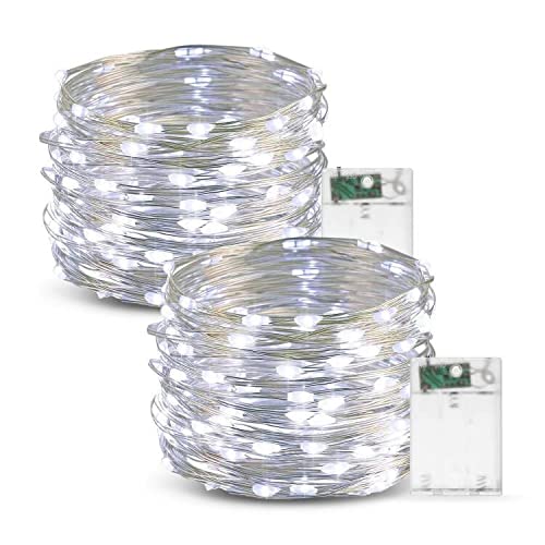 LED-Lichterketten, 2er-Pack 10M/33FT 100 LED-Lichterketten Batteriebetriebene Glühwürmchen-LED-Lichter, Kupferdrahtlichter für Weihnachtshochzeitsfeier-Dekoration, Kaltweiß von Flaspar