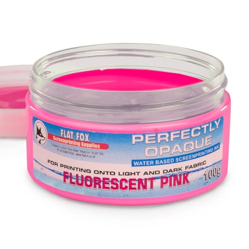 Flat Fox Tinte für Siebdruck, blickdicht, auf Wasserbasis, 100 g, fluoreszierendes Rosa von Flat Fox