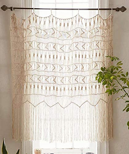 Flber Makramee-Vorhang, Makramee-Wandbehang, Makramee, handgewebt, Boho, Hochzeit, Hintergrund, Küchenvorhänge, 132 cm B x 142 cm H von Flber