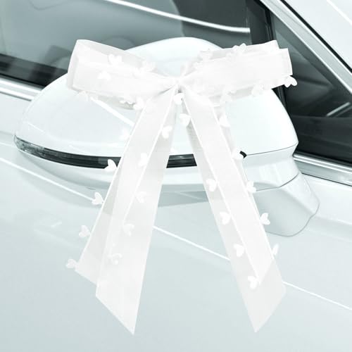 Flearitzo 30 Stück Autoschleifen für Hochzeit Handgemachte Schleifen aus Satin für Auto Deko Weiße Hochzeit Schleifen Party- und Geschenkverpackung Größe 17x11cm von Flearitzo