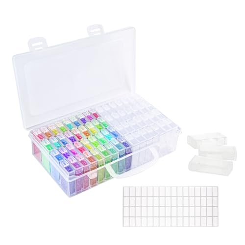 Diamond Painting Aufbewahrungsbox - 64 Fächer Kunststoffbox 5D Diamond Painting Zubehör Boxen DIY Bastelzubehör für Schmuck und Nailart mit Aufklebern von Flearitzo