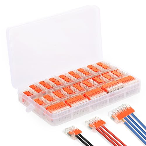 Kabelverbinder - Kabelklemmen Elektro Verbindungsklemmen Klemme 75 PCS mit Betätigungshebel Kabelklemmen geeignet für 4mm² Leiter Lüsterklemmen für feste Kabel passend für 2-3-5 Leiter (Orange) von Flearitzo