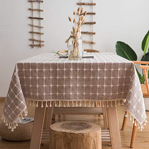 Flei Outdoor Tischdecke 60x130cm, Baumwollleinen Tischdecke, Abwaschbar Hitzebeständig Feuchtigkeitsbeständig, Cafe,Party oder,Buffettisch - Gitter von Flei