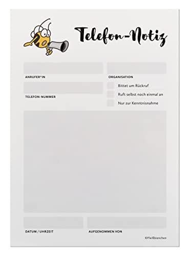 Notizblock »Telefon-Notiz« • DIN A6, Creme • 50 Blatt • Süßes Fleißbienchen-Motiv • Block, Memo, Bürohelfer, Gesprächsnotiz von Fleißbienchen