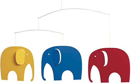 Flensted Mobiles f071 Elephant Party yellow, blue, red 35x63cm von Flensted Mobiles