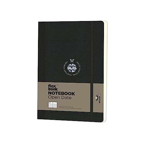 Flexbook Notizbuch patentierte flexible Bindung, schwarz, offenes Datum, mit Gummizug 13x21cm von Flexbook