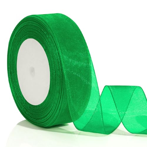 Geschenkband Grün 25mm 46m Geschenkband Weihnachten Schleifenband Grün Verpackungsbänder Schleifenband Weihnachten Geschenkbänder Geschenkverpackung Weihnachten Geburtstag Stoffband Ribbon Band von FlexiTonic