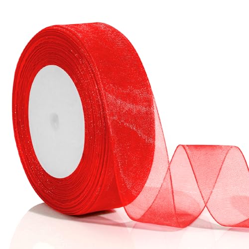 Geschenkband Rot 25mm 46m Geschenkband Weihnachten Rotes Band Schleifenband Rot Verpackungsbänder Geschenkverpackung Weihnachten Geburtstag Schleifenband Weihnachten Stoffband Rotes Geschenkband von FlexiTonic