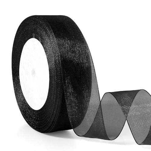 Geschenkband Schwarz Geschenkband Weihnachten 25mm 46m Verpackungsbänder Schleifenband Schwarz Geschenkverpackung Schwarzes Band Schwarzes Geschenkband Geschenkverpackung Weihnachten Geschenkbänder von FlexiTonic