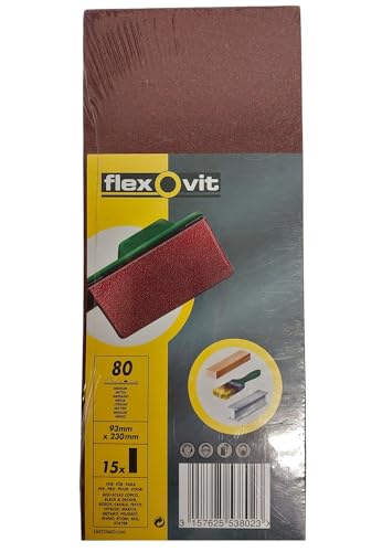 Flexovit 15 STK Schleifpapier für Schwingschleifer Körnung 80 93mm x 230mm zum einspannen von Flexovit