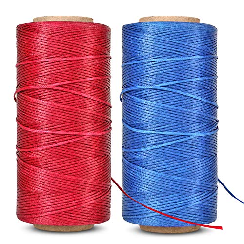 Flexzion Gewachster Faden, Wachsschnur 284 Yard 260 Meter 1 mm 150D, Beschichtete Schnur, Strapazierfähiges Polyester für Armbänder, Lederhandwerk, Nähen, Buchbinden, Handwerk - Rot & Blau von Flexzion