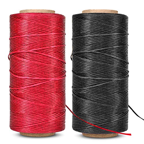 Flexzion Gewachster Faden, Wachsschnur 284 Yard 260 Meter 1 mm 150D, Beschichtete Schnur, Strapazierfähiges Polyester für Armbänder, Lederhandwerk, Nähen, Buchbinden, Handwerk - Rot & Schwarz von Flexzion