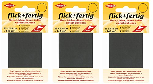 Flick + Fertig 3 Stück Kleiber je 145 Quadratzentimeter Klebe-Flicken Selbstklebendes Reparaturband aus Nylon (Grau) von Flick + Fertig