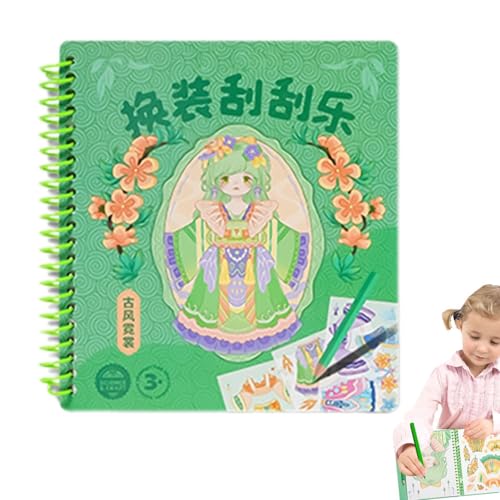 Anzieh-Sticker-Aktivitätsbuch, Mädchen-Anzieh-Aktivitätsbuch - Prinzessin Make-up-Set für Mädchen - Prinzessinnen-Anziehset mit Kratzpapierkunst und Aufklebern, Papier-Fantasie-Make-up-Aktivitätskunst von Flkiglm