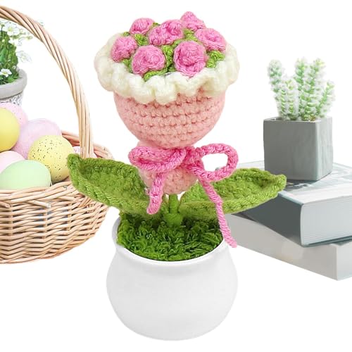 Flkiglm Gehäkelter Blumenstrauß,Häkelblumen | Gehäkelter Blumenstrauß aus Topfblumen | Bunte gestrickte Häkelpflanze für Frauen, Home-Office-Auto-Armaturenbrett-Deor, Muttertag von Flkiglm