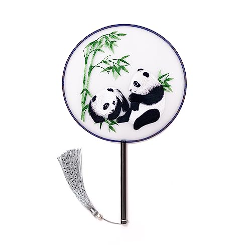 Floatdream Handfächer im Chinesischen Stil mit Panda Stickerei, Chinesischer Retrostil Fächer, Handfäche, Wird zum Kombinieren von Hanfu, zum Fotografieren und zum Abkühlen Verwendet von Floatdream