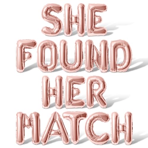 Buchstabenballons – She Found Her Match 40,6 cm, Alphabet-Buchstaben, Mylar-Ballon, Junggesellinnenabschied, Banner (Roségold) von Floating Away Balloon Company