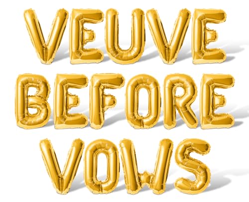 Buchstabenballons – Veuve Before Vows, 40,6 cm, Alphabet-Buchstaben, Folienballon aus Mylar, Bachelorette-Party, Banner (Gold) von Floating Away Balloon Company