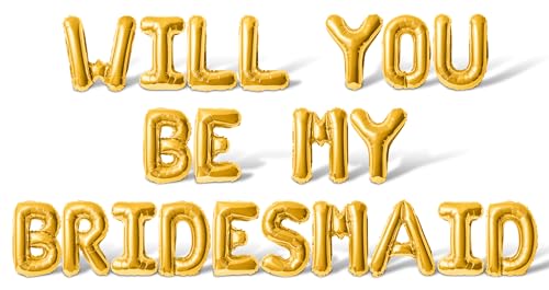 Buchstabenballons – "Will You Be My Bridesmaid", 40,6 cm, Alphabet-Buchstaben, Mylar-Ballon, für Brautjungfer, Hochzeit, Antragsbanner (Gold) von Floating Away Balloon Company